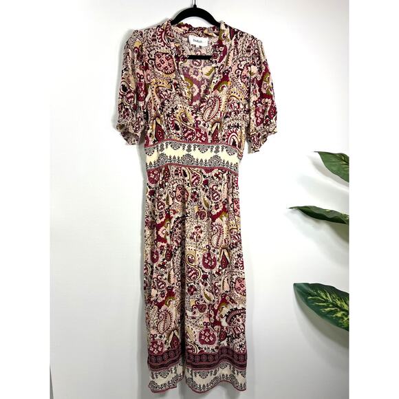 ba&sh Zael Paisley Floral Midi Lady Dress Ecru Boho Cottagecore Summer Spring - Picture 1 of 13
